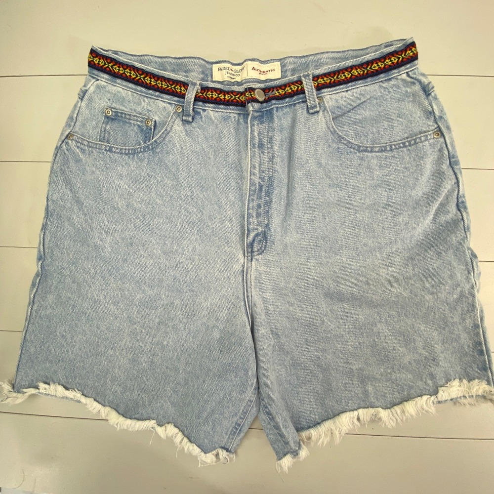 Vtg 90s Faded Glory Denim Cut Off Shorts Womens Sz 18 Light‎ Wash Southwestern